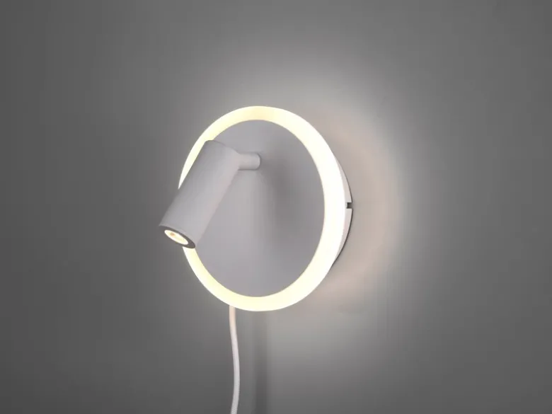 LED Wandleuchte JORDAN Weiß mit Leselampe & Stecker, Ø 15cm
