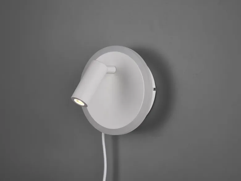 LED Wandleuchte JORDAN Weiß mit Leselampe & Stecker, Ø 15cm