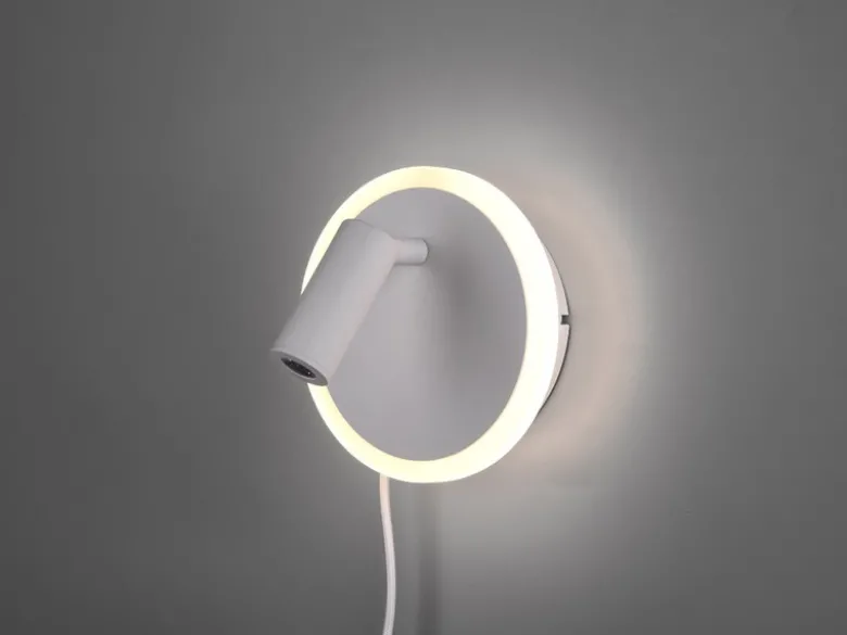 LED Wandleuchte JORDAN Weiß mit Leselampe & Stecker, Ø 15cm