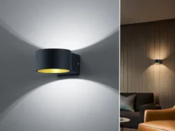 LED Wandleuchte LACAPO Schwarz Gold mit Up and Down Licht, Ø 10,5cm