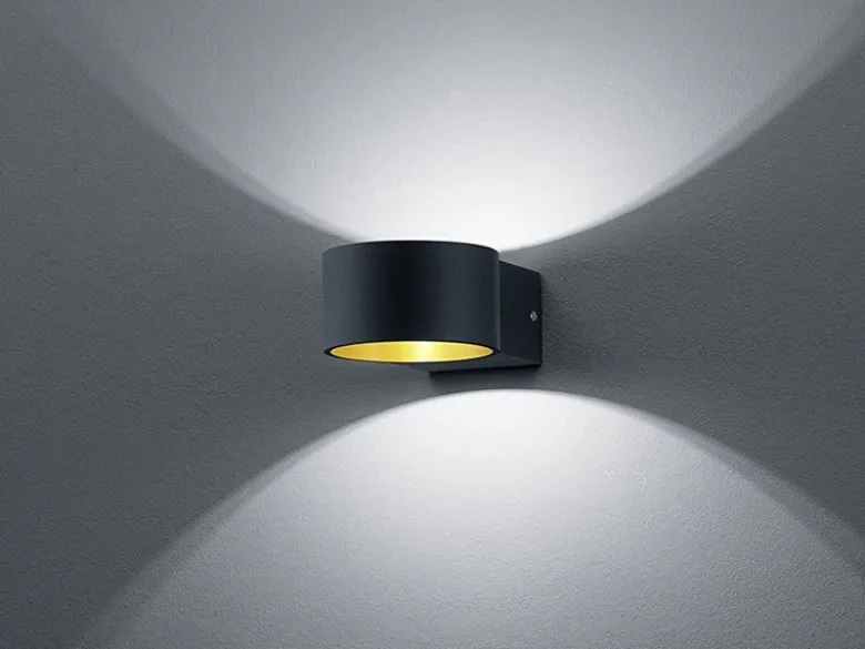 LED Wandleuchte LACAPO Schwarz Gold mit Up and Down Licht, Ø 10,5cm