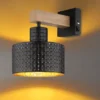 LED Wandleuchte Metall mit Schalter und Stanzmuster Schwarz Gold, Höhe 24,5cm