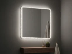 LED Wandleuchte MIRROR Badspiegel mit Beleuchtung Glasschirm Großes Quadrat 55cm