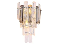 LED Wandleuchte mit Acryl Kristallen und Rauchglas Stäben, Höhe 34cm