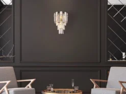 LED Wandleuchte mit Acryl Kristallen und Rauchglas Stäben, Höhe 34cm
