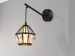 LED Wandleuchte mit Glaskristallen Metall Schwarz Gold, Höhe 25cm