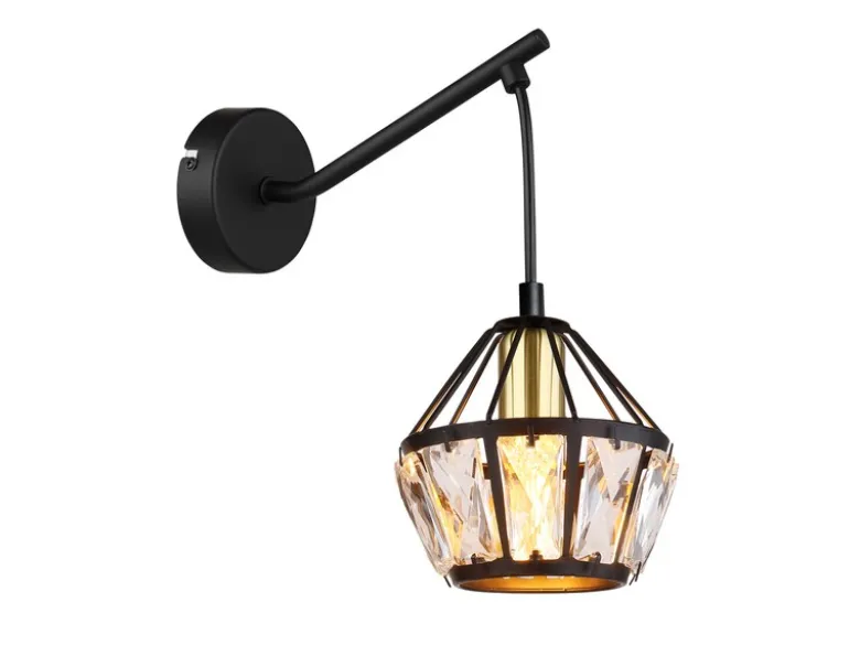 LED Wandleuchte mit Glaskristallen Metall Schwarz Gold, Höhe 25cm