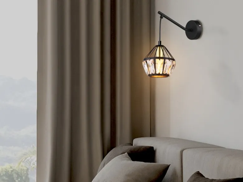 LED Wandleuchte mit Glaskristallen Metall Schwarz Gold, Höhe 25cm