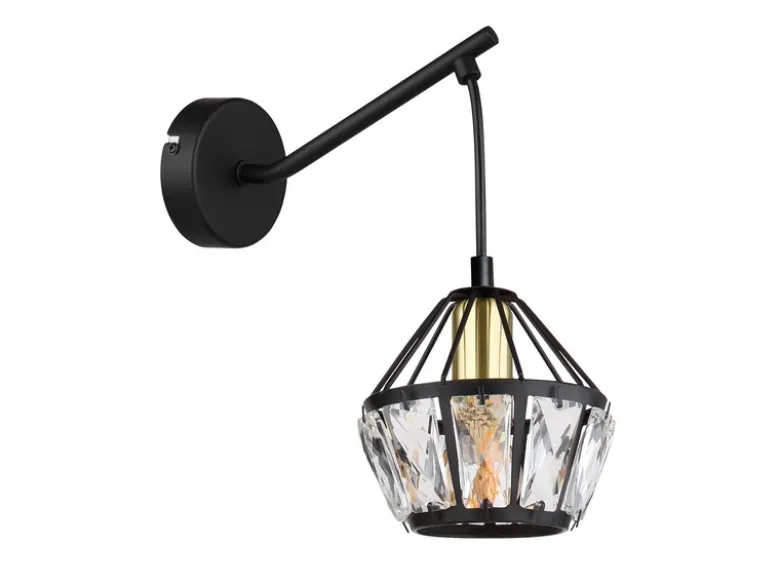 LED Wandleuchte mit Glaskristallen Metall Schwarz Gold, Höhe 25cm