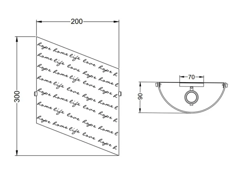 LED Wandleuchte mit Glasschirm satiniert & Schrift Dekor, Höhe 30cm