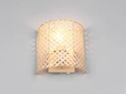 LED Wandleuchte mit Lampenschirm aus Bambus & Schalter, Höhe 19cm