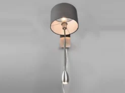 LED Wandleuchte mit Leselampe, Schalter & Stecker, Stoffschirm Grau, Höhe 23,5cm