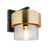 LED Wandleuchte mit Rauchglas Lampenschirm Messingring, Höhe 21,5cm