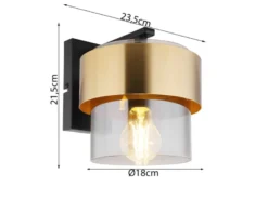 LED Wandleuchte mit Rauchglas Lampenschirm Messingring, Höhe 21,5cm