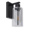 LED Wandleuchte mit Rauchglas Lampenschirm Metall Schwarz, Höhe 23cm