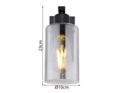 LED Wandleuchte mit Rauchglas Lampenschirm Metall Schwarz, Höhe 23cm