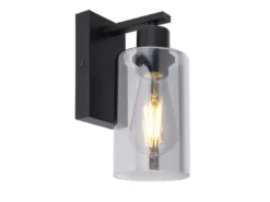 LED Wandleuchte mit Rauchglas Lampenschirm Metall Schwarz, Höhe 23cm