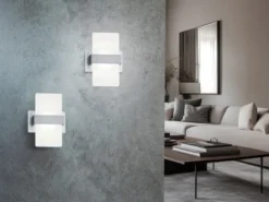 LED Wandleuchte mit Schalter, 2er SET Alu gebürstet mit Acrylglasblende, H: 18cm
