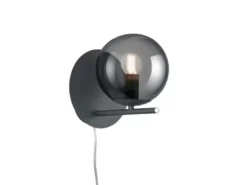 LED Wandleuchte mit Schalter, Kabel und Stecker, Rauchglas Kugel, Höhe 21cm