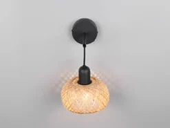LED Wandleuchte mit Schalter & Korb Lampenschirm aus Bambus, Höhe 30cm