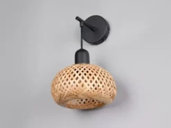 LED Wandleuchte mit Schalter & Korb Lampenschirm aus Bambus, Höhe 30cm