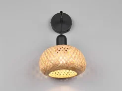 LED Wandleuchte mit Schalter & Korb Lampenschirm aus Bambus, Höhe 30cm