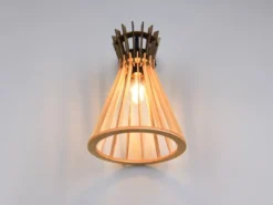 LED Wandleuchte mit Schalter & Lamellen Lampenschirm in Holzoptik, Höhe 24cm