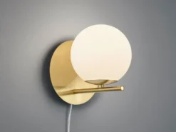 LED Wandleuchte mit Schalter, Kabel und Stecker, Glaskugel Weiß, Höhe 21cm