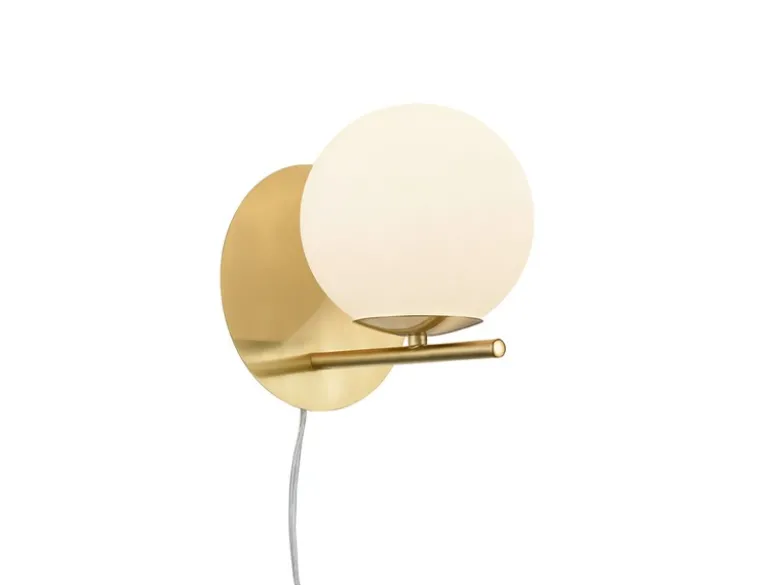 LED Wandleuchte mit Schalter, Kabel und Stecker, Glaskugel Weiß, Höhe 21cm