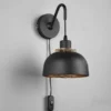 LED Wandleuchte mit Schalter und Stecker, Metall Schwarz Gold Höhe 30cm