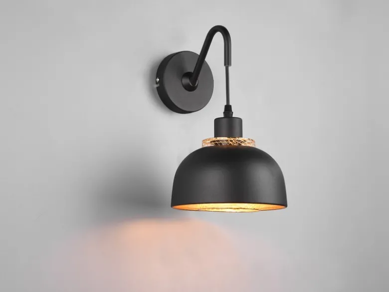 LED Wandleuchte mit Schalter und Stecker, Metall Schwarz Gold Höhe 30cm