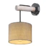 LED Wandleuchte mit Schalter, Holz und Stoffschirm Grau, Höhe 33,5cm