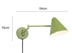 LED Wandleuchte mit Stecker, Schalter und Schwenkarm, Grün, Höhe 16cm