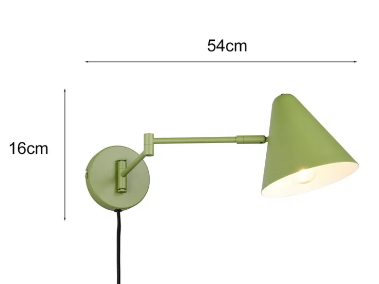 LED Wandleuchte mit Stecker, Schalter und Schwenkarm, Grün, Höhe 16cm