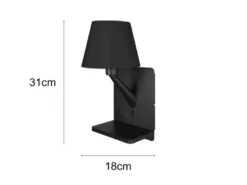 LED Wandleuchte mit Stecker, Schalter & Ladefunktion Schwarz, Höhe 31cm