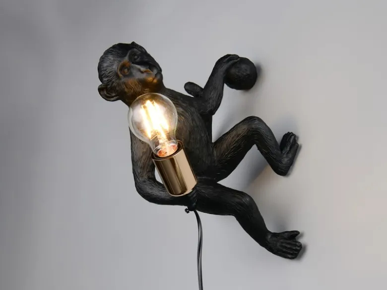 LED Wandleuchte mit Stecker und Schalter Affenlampe Schwarz, Höhe 36,5cm