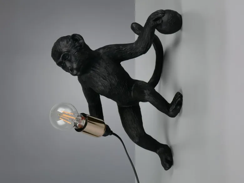 LED Wandleuchte mit Stecker und Schalter Affenlampe Schwarz, Höhe 36,5cm