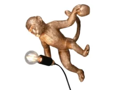 LED Wandleuchte mit Stecker und Schalter Affenlampe Gold, Höhe 36,5cm