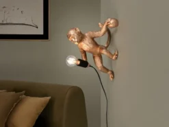 LED Wandleuchte mit Stecker und Schalter Affenlampe Gold, Höhe 36,5cm