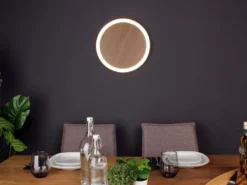 LED Wandleuchte MOON für Wand & Decke Holzoptik 3 Stufen dimmbar, Ø 30cm
