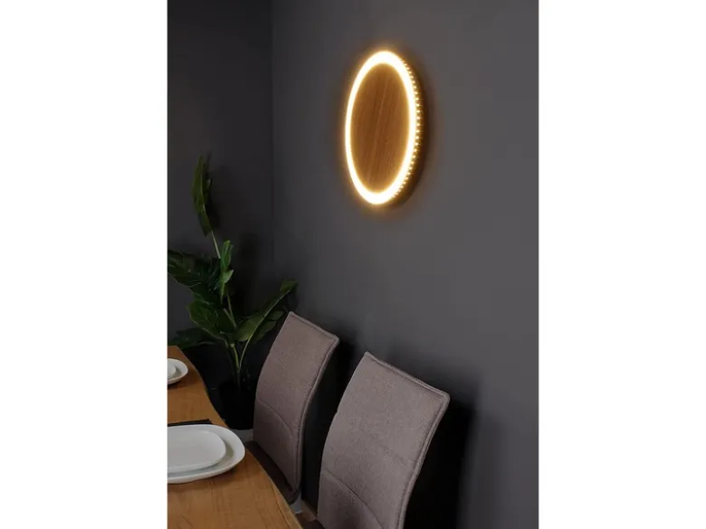 LED Wandleuchte MOON für Wand & Decke Holzoptik 3 Stufen dimmbar, Ø 30cm