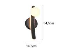 LED Wandleuchte NAPOLI Schwarz mit Schalter & Glaskugel Weiß, Höhe 34,5cm