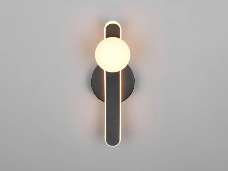 LED Wandleuchte NAPOLI Schwarz mit Schalter & Glaskugel Weiß, Höhe 34,5cm