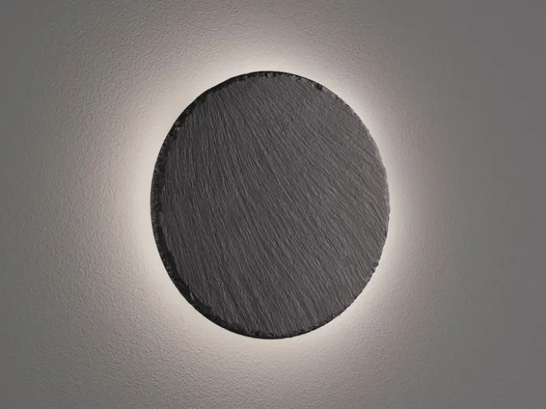 LED Wandleuchte RAVEN aus Naturschiefer flach & rund für Innen, Ø 20cm