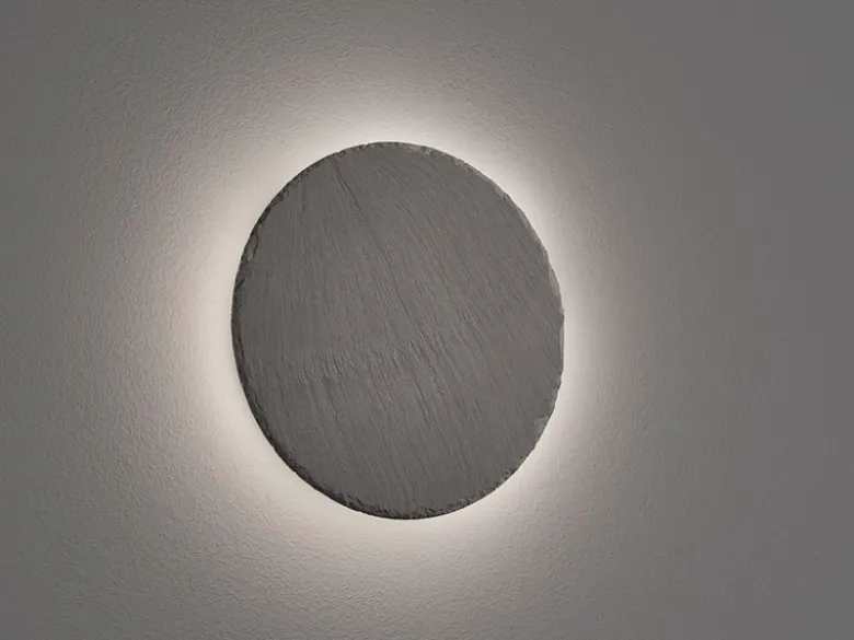 LED Wandleuchte RAVEN aus Naturschiefer flach & rund für Innen, Ø 20cm