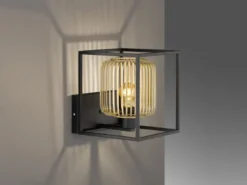 LED Wandleuchte Schwarz Gold dimmbar über Schalter, Quadrat 23cm