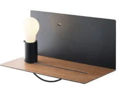 LED Wandleuchte Schwarz mit USB Ladefunktion & Ablage - Glühbirne verstellbar