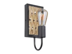 LED Wandleuchte Seillampe mit Korbgeflecht Metall Schwarz, Höhe 28cm