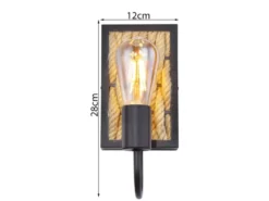 LED Wandleuchte Seillampe mit Korbgeflecht Metall Schwarz, Höhe 28cm
