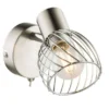 LED Wandleuchte Silber matt mit Schalter und Gitterschirm, Breite 8cm
